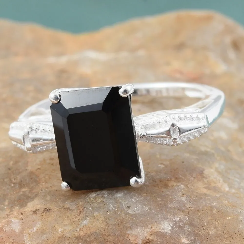 Thai Black Spinel Sterling Silver Ring (Si…